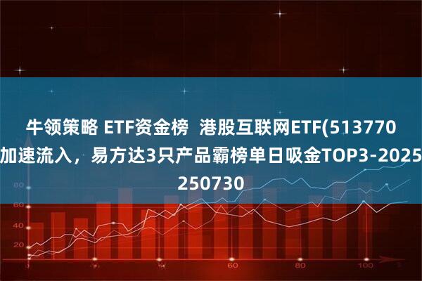 牛领策略 ETF资金榜  港股互联网ETF(513770)资金加速流入，易方达3只产品霸榜单日吸金TOP3-20250730